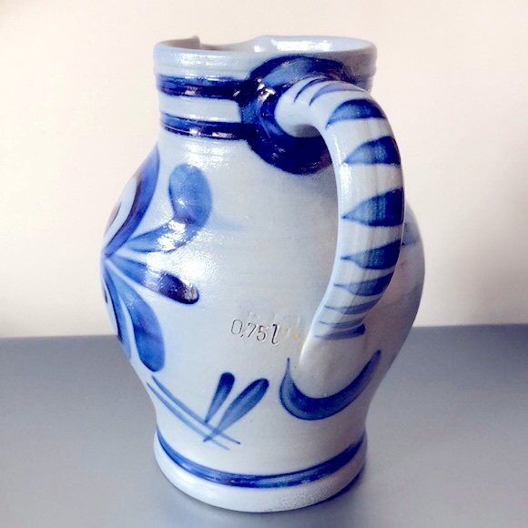Vintage German Salt Glaze Pottery Pitcher 0.75 Liter 6” Height - Picture 2 of 8